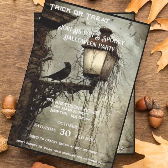 Vintage Raven on Lantern Halloween Party  Invitation (Creator Uploaded)
