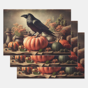 Vintage Raven Photo Gothic Halloween Decoupage Wrapping Paper Sheet