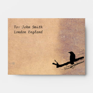 Vintage Raven, rook or crow bird on a branch Envelope