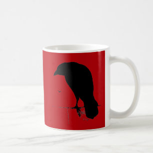 Vintage Raven Silhouette Black Red Ravens Crows Coffee Mug