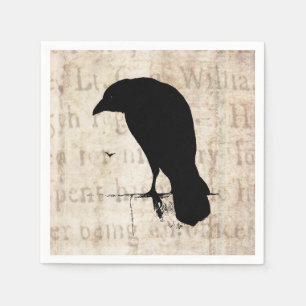 Vintage Raven Silhouette Retro Goth Ravens Birds Napkin