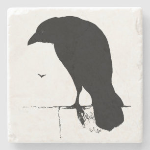 Vintage Raven Silhouette Retro Goth Ravens Crow Stone Coaster