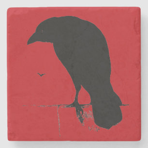 Vintage Raven Silhouette Retro Goth Red Ravens Stone Coaster