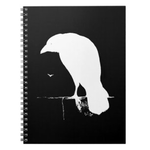 Vintage Raven Silhouette White on Black - Custom Notebook