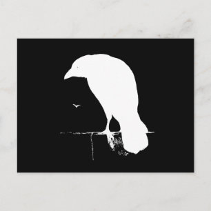 Vintage Raven Silhouette White on Black - Custom Postcard