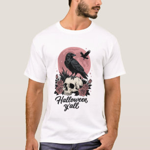 Vintage Raven Skull Halloween Y’all T-Shirt
