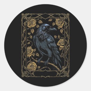 Vintage Raven Tarot Card Gothic Wiccan Pagan Witch Classic Round Sticker
