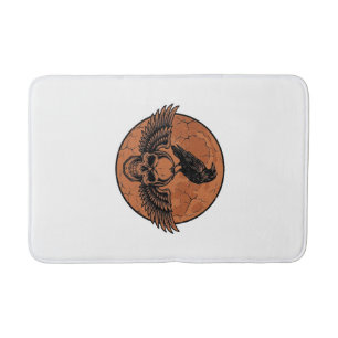 Vintage Raven Winged Skull Orange Moon Vector Desi Bath Mat