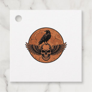 Vintage Raven Winged Skull Orange Moon Vector Desi Favour Tags