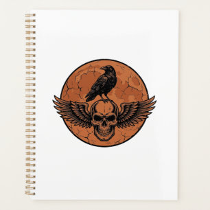 Vintage Raven Winged Skull Orange Moon Vector Desi Planner