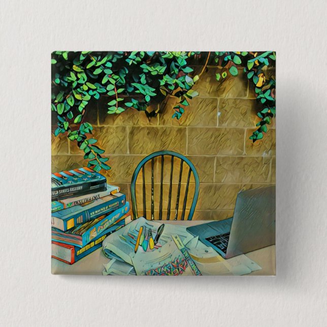 Vintage reading artwork 15 cm square badge (Front)
