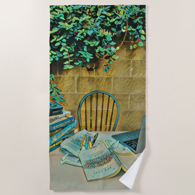 Vintage reading artwork beach towel (Front)