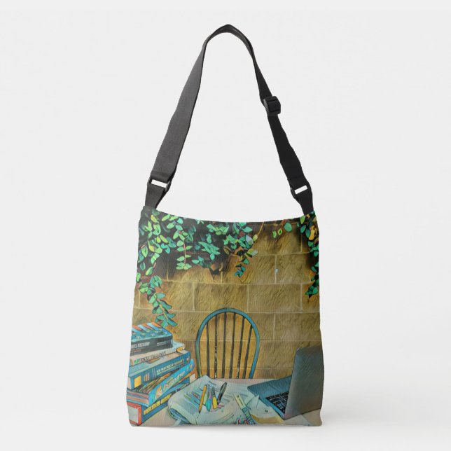 Vintage reading artwork crossbody bag (Front)