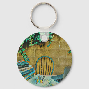 Vintage reading artwork key ring
