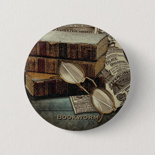 Vintage Reading Bookworm Buttons (Front)