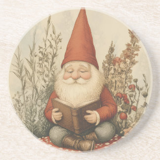 Vintage Reading Gnome Sandstone Coaster