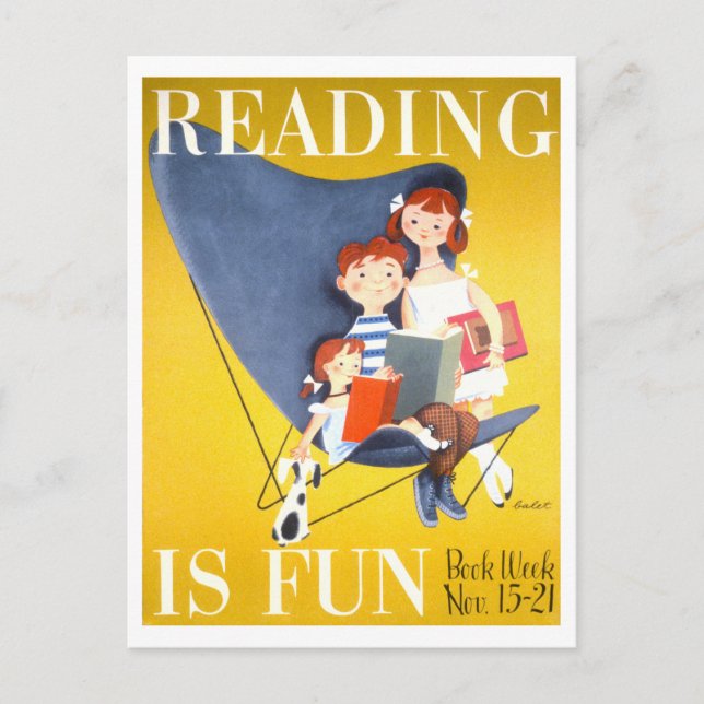 Vintage "Reading Is Fun" Book Week Poster Postcard (Front)