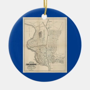 Vintage Reading PA Map 1877  Ceramic Tree Decoration