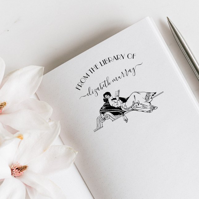 Vintage Reading Woman Elegant Custom Library Rubber Stamp (Creator Uploaded)