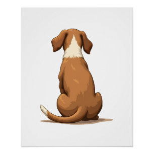 Vintage Rear View Dog Illustration Tan and White P Poster