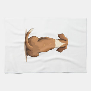 Vintage Rear View Dog Illustration Tan and White P Tea Towel