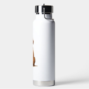 Vintage Rear View Dog Illustration Tan and White P Water Bottle