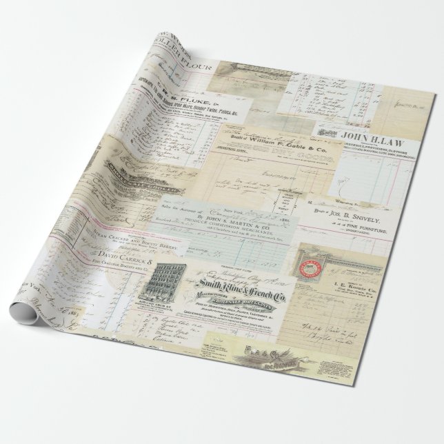 Vintage Receipts Collage Paper (Unrolled)