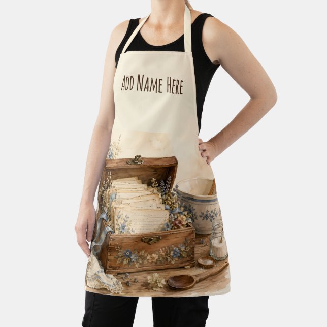 Vintage Recipe Box Cottage Kitchen Apron (Insitu)