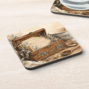 Vintage Recipe Box Cottage Kitchen Coaster