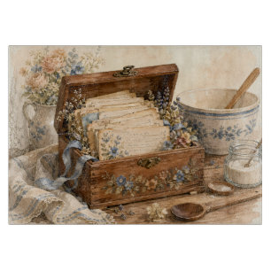 Vintage Recipe Box Cottage Kitchen Cutting Board