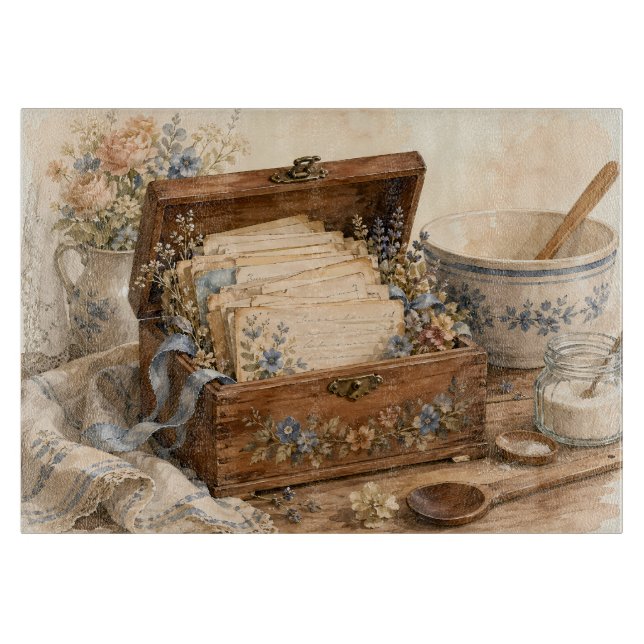 Vintage Recipe Box Cottage Kitchen Cutting Board (Front)