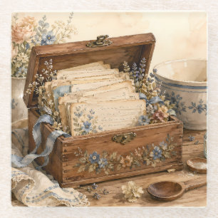 Vintage Recipe Box Cottage Kitchen Glass Coaster