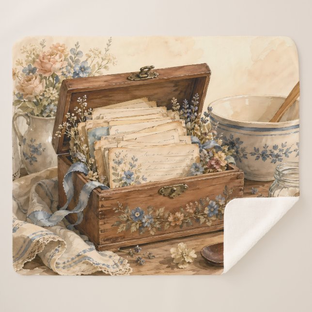 Vintage Recipe Box Cottage Kitchen Sherpa Blanket (Front (Horizontal))