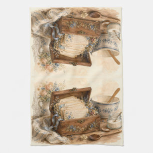 Vintage Recipe Box Cottage Kitchen Tea Towel