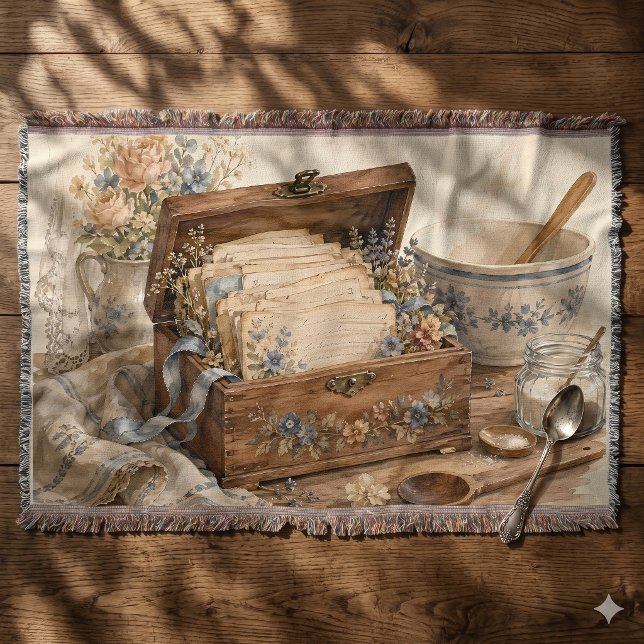 Vintage Recipe Box Cottage Kitchen Throw Blanket (Vintage Recipe Box Cottage Kitchen Throw Blanket)