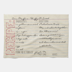 Vintage Recipe Card-Cornbread Recipe-Customise it! Tea Towel