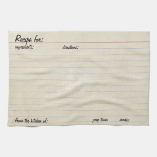 Vintage Recipe Card -on Lined Note Card-Index Card Tea Towel