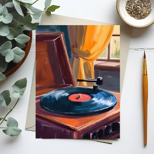 Vintage Record Player Painting Postcard