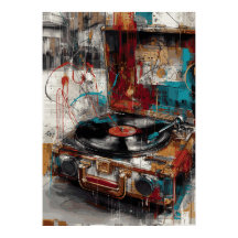Vintage Record Player Pop Art Music Retro Design