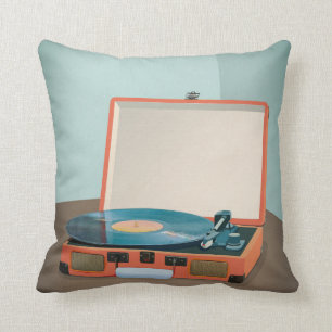 Vintage Record Player With Vinyl Record Cushion