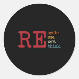 Vintage Recycle Reuse Renew Rethink Earth Day Envi Classic Round Sticker