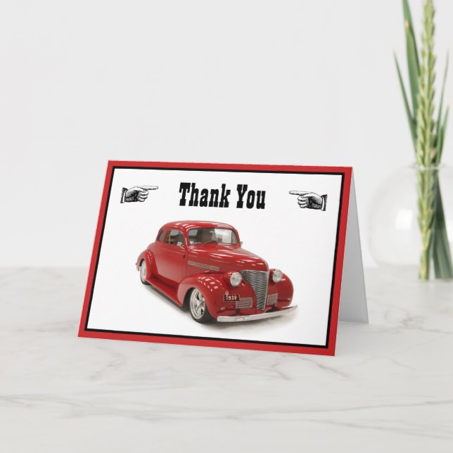 Vintage Red 1939 Coupe Birthday Thank You Card (Front)