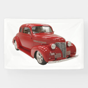 Vintage Red 1939 Coupe with Birthday Year Banner