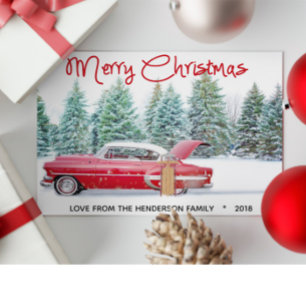 Vintage Red 1950's Chevy Merry Christmas Holiday Card