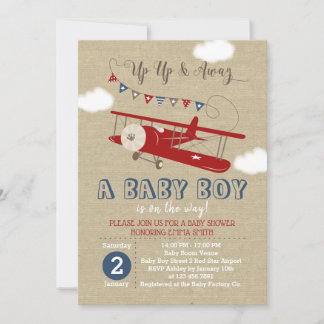 Vintage Red Aeroplane Baby Shower Invitation