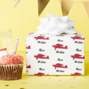 Vintage Red Aeroplane Happy Birthday Wrapping Pape Paper