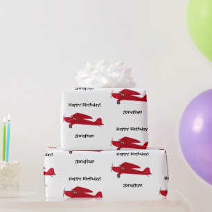 Vintage Red Aeroplane Happy Birthday Wrapping Pape Paper