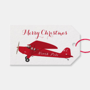 Vintage Red Aeroplane Merry Christmas Gift Tags