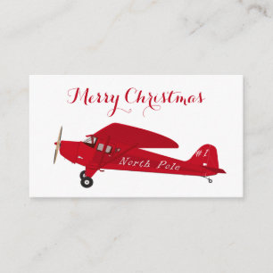 Vintage Red Aeroplane Merry Christmas Gift Tags Enclosure Card