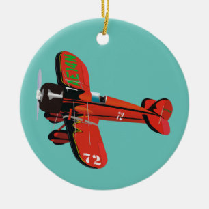 Vintage Red Airplane Ceramic Tree Decoration